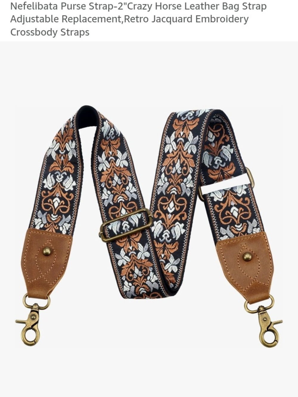 Elegant Black & Gold Woven Guitar Strap with Brown Leather Ends - Picture 3 of 3